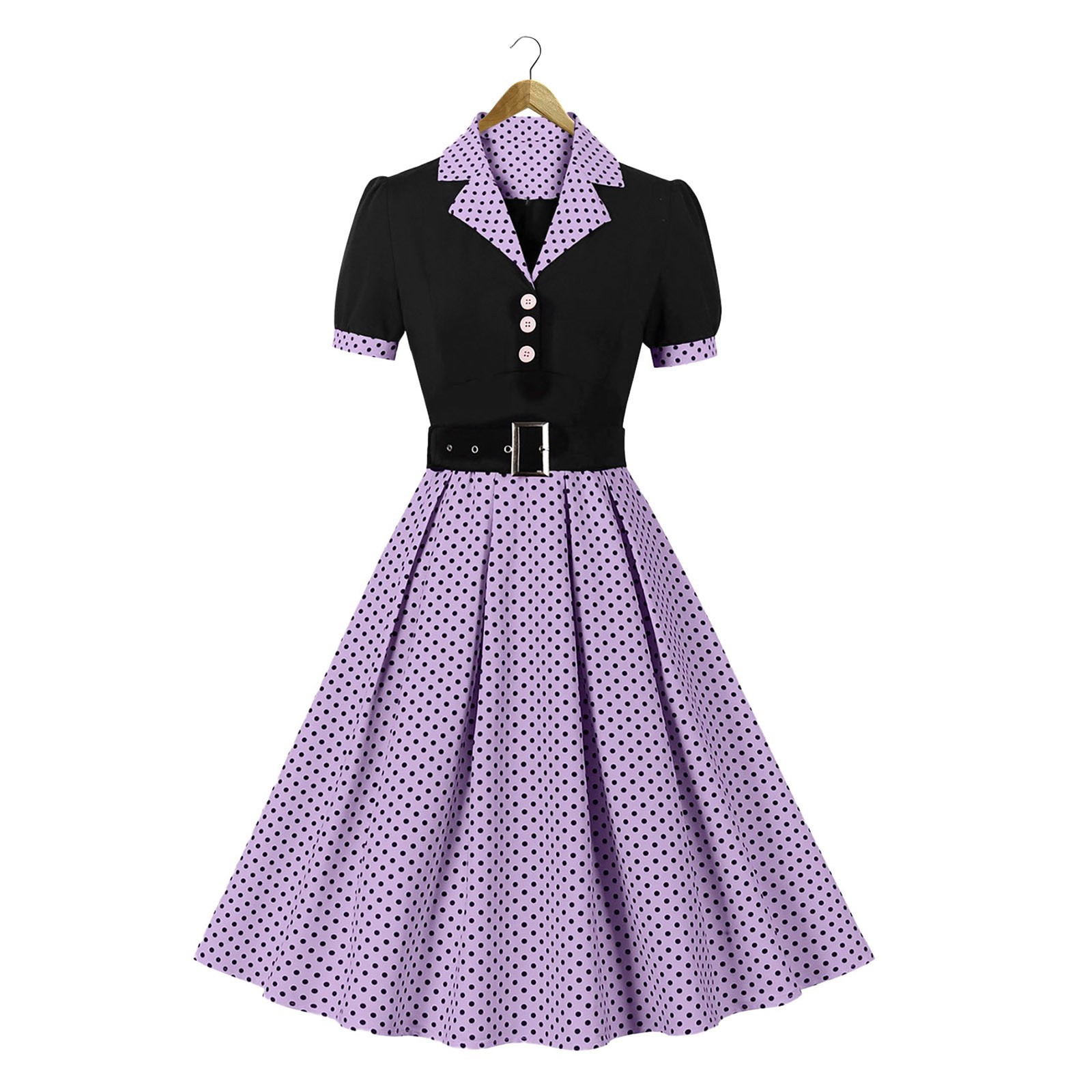 Women Vintage Cocktail Party Swing Costume 1950s Polka Dot Dress With Belt - Picture 20 of 41